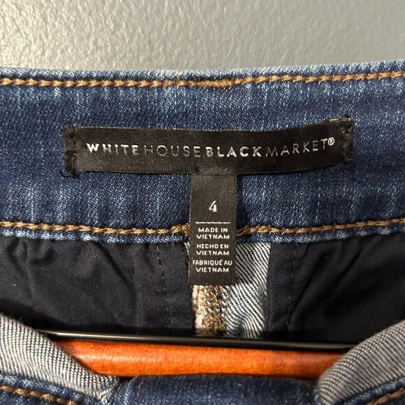 White House Black Market Denim Jean Mini Skirt Button Size 4 Retro Unique - Picture 3 of 5